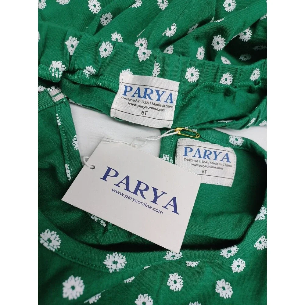 Parya Toddler Girl 2 Pcs Set Sz 6T Green Yellow Floral Polkadot Ruffles